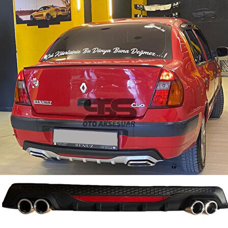 Renault Clio 2 Sedan Difüzör Arka Tampon Eki 4 Egzoz Çıkışlı Siyah Reflektörlü