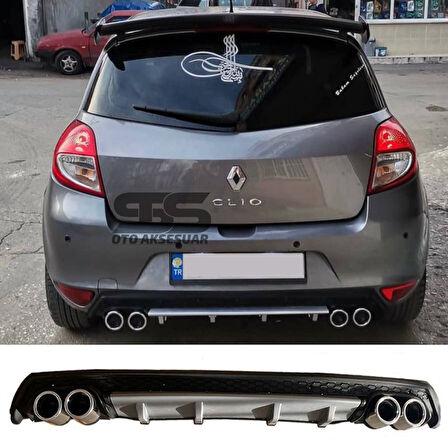 Renault Clio 3 Difüzör Arka Tampon Eki 4 Egzoz Çıkışlı Gri Lüx Tip