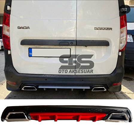 Dacia Dokker Difüzör Arka Tampon Eki 2 Egzoz Çıkışlı Kırmızı Lüx Tip