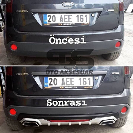 Ford Fiesta 2003-2008 Difüzör Arka Tampon Eki 2 Egzoz Çıkışlı Gri Reflektörlü