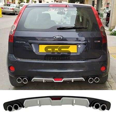 Ford Fiesta 2003-2008 Difüzör Arka Tampon Eki 4 Egzoz Çıkışlı Gri