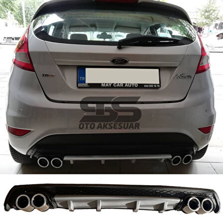 Ford Fiesta Mk7 Difüzör Arka Tampon Eki 4 Egzoz Çıkışlı Gri Lüx Tip