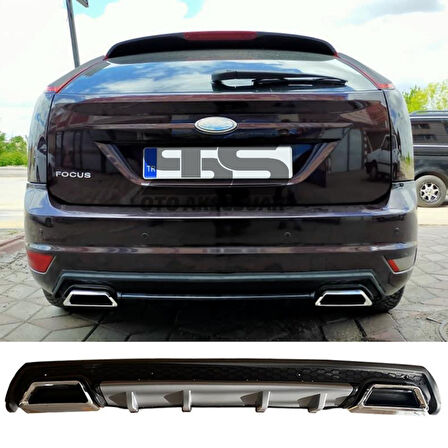 Ford Focus 2 HB Difüzör Arka Tampon Eki 2 Egzoz Çıkışlı Gri Lüx Tip