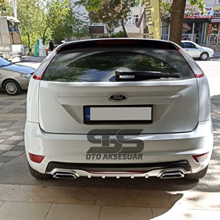 Ford Focus 2 HB Difüzör Arka Tampon Eki 2 Egzoz Çıkışlı Gri Reflektörlü