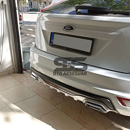 Ford Focus 2 HB Difüzör Arka Tampon Eki 2 Egzoz Çıkışlı Gri Reflektörlü