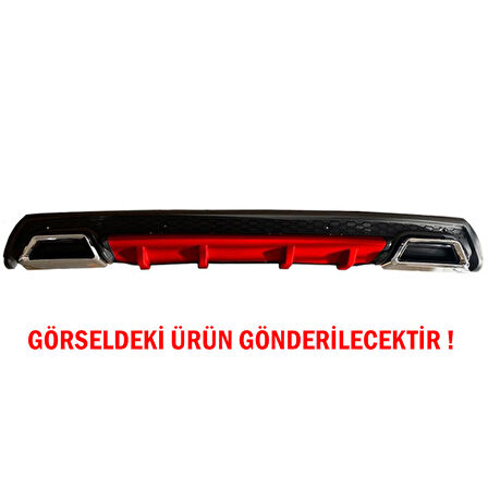 Ford Focus 3 Difüzör Arka Tampon Eki 2 Egzoz Çıkışlı Kırmızı Lüx Tip