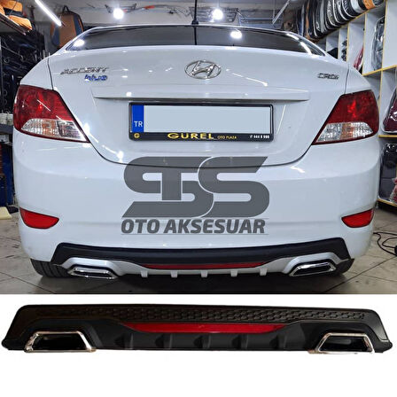 Hyundai Accent Blue Difüzör Arka Tampon Eki 2 Egzoz Çıkışlı Siyah Reflektörlü