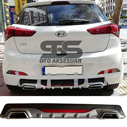 Hyundai i20 Difüzör Arka Tampon Eki 2 Egzoz Çıkışlı Gri Reflektörlü