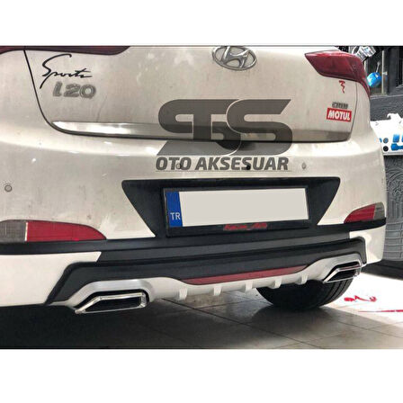 Hyundai i20 Difüzör Arka Tampon Eki 2 Egzoz Çıkışlı Gri Reflektörlü