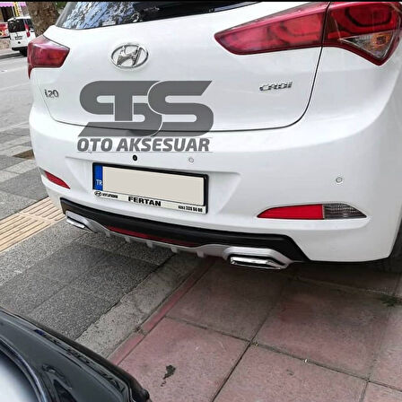 Hyundai i20 Difüzör Arka Tampon Eki 2 Egzoz Çıkışlı Gri Reflektörlü