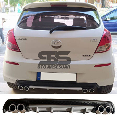 Hyundai i20 Difüzör Arka Tampon Eki 4 Egzoz Çıkışlı Gri Lüx Tip