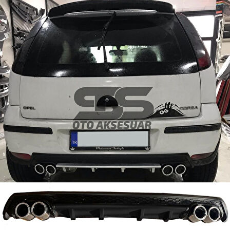 Opel Corsa  C Difüzör Arka Tampon Eki 4 Egzoz Çıkışlı Siyah Lüx Tip