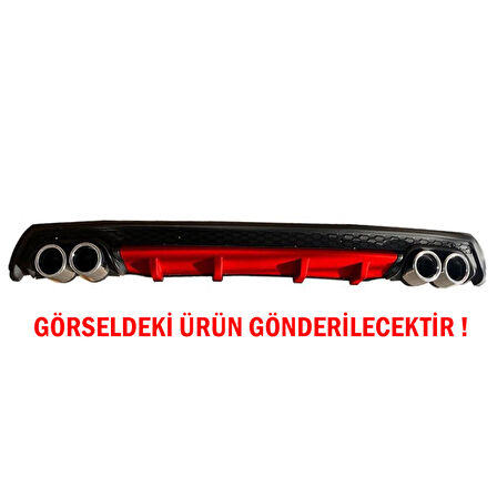 Volkswagen Polo MK5 Difüzör Arka Tampon Eki 4 Egzoz Çıkışlı Kırmızı Lüx Tip