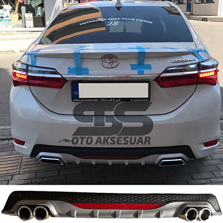 Toyota Corolla 2013-2018 Difüzör Arka Tampon Eki 4 Egzoz Çıkışlı Gri Reflektörlü