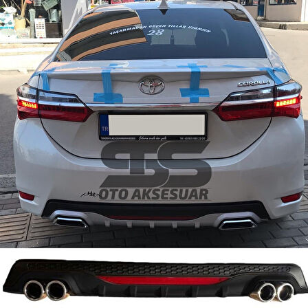 Toyota Corolla 2013-2018 Difüzör Arka Tampon Eki 4 Egzoz Çıkışlı Siyah Reflektörlü