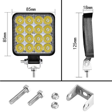 2 Adet 11x11 16 Led Kare Off Road Traktör Tir Kamyon Sis Fari Sis Lambasi Çalisma Lambasi Projektör