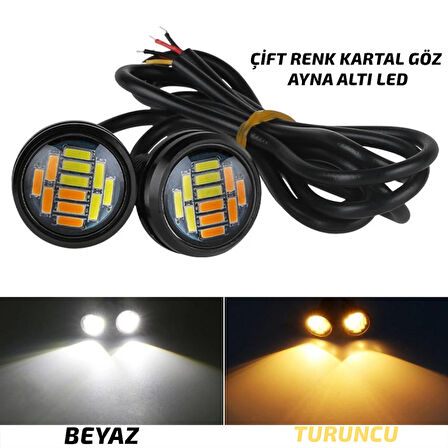 Kartal Göz Led Ayna Altı Led Eagle Eye Civatalı Çift  Renk Turuncu – Beyaz 18mm