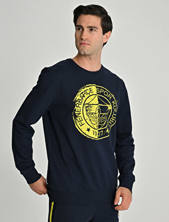 Fenerbahçe Tribün Lazer Baskılı Tek Renk Logolu Erkek Sweatshirt