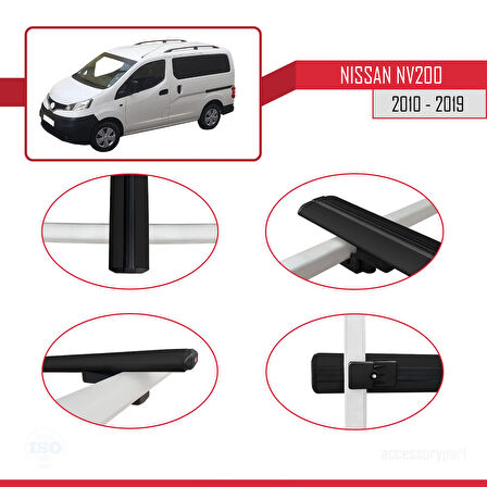 Nissan NV200 (M20) 2010-2019 Arası ile Uyumlu BASIC Model Ara Atkı Tavan Barı Siyah 2 Adet