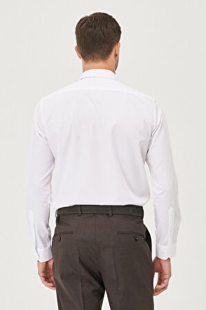 Erkek Beyaz Ütü Gerektirmeyen Non-iron Slim Fit Dar Kesim %100 Pamuk Armürlü Gömlek