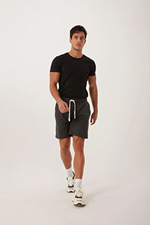 Erkek Golf Nakışlı 2 İplik Şort  Antrasit