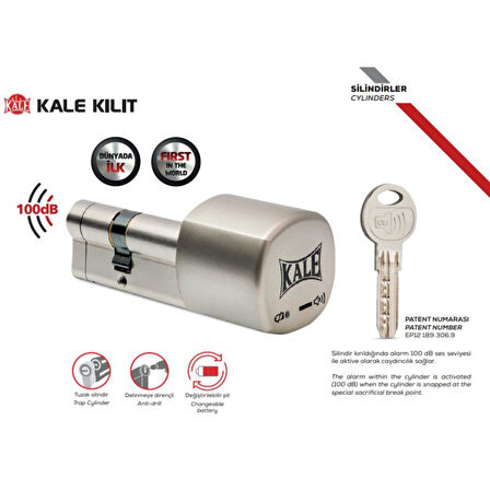 Kale Kilit 164ASYN Alarmlı Silindir 68 Mm Saten