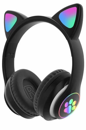 Kablosuz Bluetooth Kulak Üstü Renkli Led Işıklı Kedi Kulaklık Çocuk Karne/doğum Günü Hediyesi-siyah