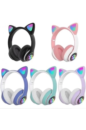 A++ Kalite Kart Girişli Radyolu Bluetooth 5.0 Kulaklık Yüksek Ses Akıllı Led Işıklı Kedi Kulaklık