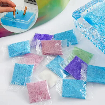 Plastik Kül Tablası + Renkli Sigara Söndürme Jel Kum Seti – 15’li Küllük & 15’li Jel Kum