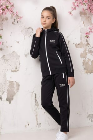 Kız Çocuk Unlimited Şeritli Kapüşonlu Düz Paça Reglan Kol Dalgıç Kumaş Eşofman Takımı ESF7013