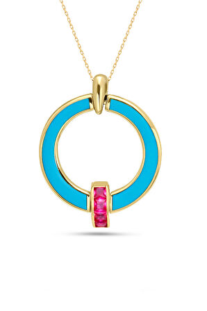 Turkuaz Mineli Ruby Taşlı Altın Kolye