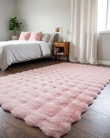 Carpet Dekor Bubble Yumuşak Suni Tavşan Tüyü Halı Pudra-Pembe