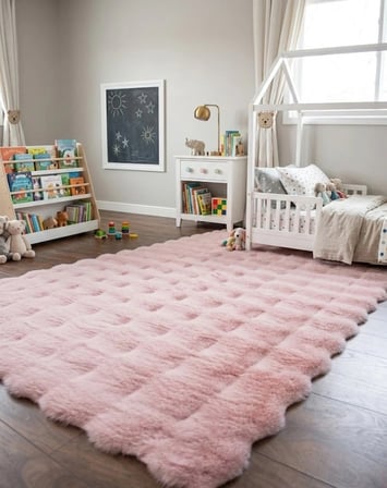 Carpet Dekor Bubble Yumuşak Suni Tavşan Tüyü Halı Pudra-Pembe