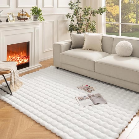 Carpet Dekor Bubble Yumuşak Suni Tavşan Tüyü Halı Beyaz