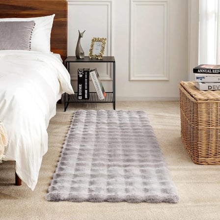 Carpet Dekor Bubble Yumuşak Suni Tavşan Tüyü Halı Gri
