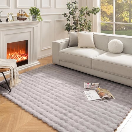 Carpet Dekor Bubble Yumuşak Suni Tavşan Tüyü Halı Gri