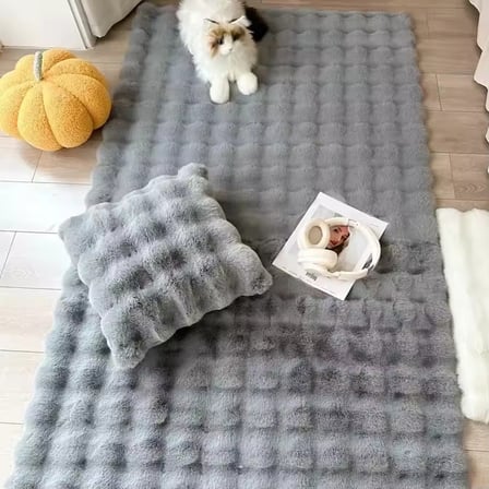 Carpet Dekor Bubble Yumuşak Suni Tavşan Tüyü Halı Antrasit