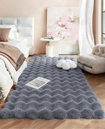 Carpet Dekor Bubble Yumuşak Suni Tavşan Tüyü Halı Antrasit