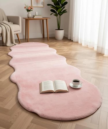 Carpet Dekor Peluş Yumuşak Dekoratif Halı Simetrik Desen Pembe
