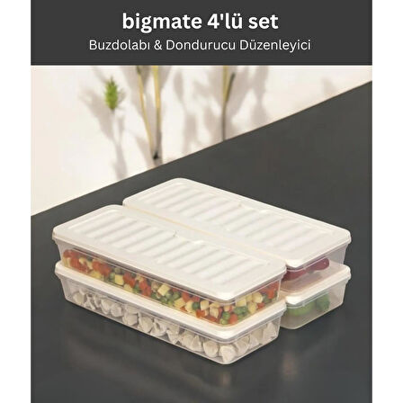 bigmate BGMT1515 4'lü Şeffaf Saklama Kabı 4x1 Lt Mikrodalga Buzdolabı ve Dondurucu Uyumlu Düzenleyici