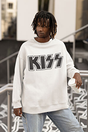 Kiss Müzik Grubu Yazılı Unisex Oversize Sweatshirt