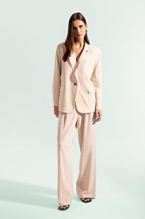 DeFacto Keten Karışımlı Pantolon Wide Leg Çift Cepli Yüksek Bel Geniş Bol Paça Z5533AZ24SMBG155