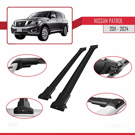 Nissan Patrol 6 (Y62) 2011-2024 Arası ile Uyumlu FLY Model Ara Atkı Tavan Barı Siyah 2 Adet