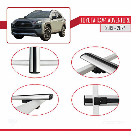 Toyota RAV4 Adventure 2019-2024 Arası ile Uyumlu BASIC Model Ara Atkı Tavan Barı Gri 2 Adet
