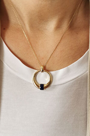 Siyah Mineli Bombeli Altın Kolye