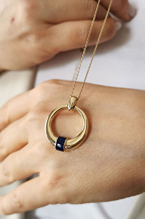 Siyah Mineli Bombeli Altın Kolye