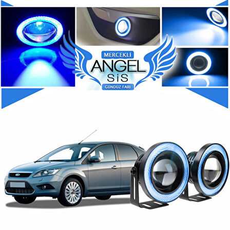 Ford Focus 2,5 Uyumlu, Universal Mercekli Led Angel Sis Farı, 76mm Buz Mavi Renk