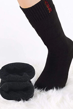 biçomi Siyah Termal Kalın Kışlık Havlu Çorap Erkek Kadın Unisex Pamuk