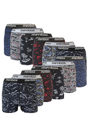 biçomi 12 Adet Likralı Erkek Boxer Karışık Desenli Pamuklu