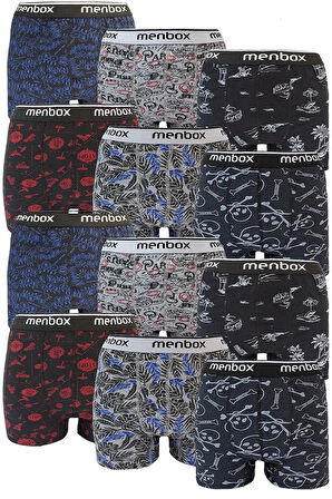 biçomi 12 Adet Likralı Erkek Boxer Karışık Desenli Pamuklu